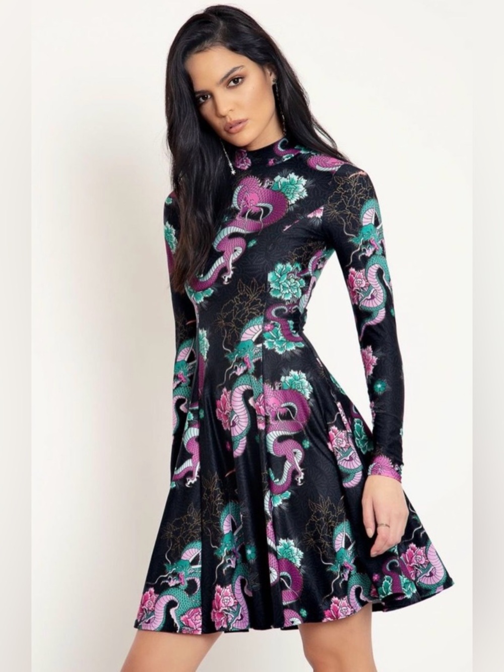 BlackMilk Long Sleeve Evil Longline Dress Dragon Bouquet Size S - Picture 3 of 16